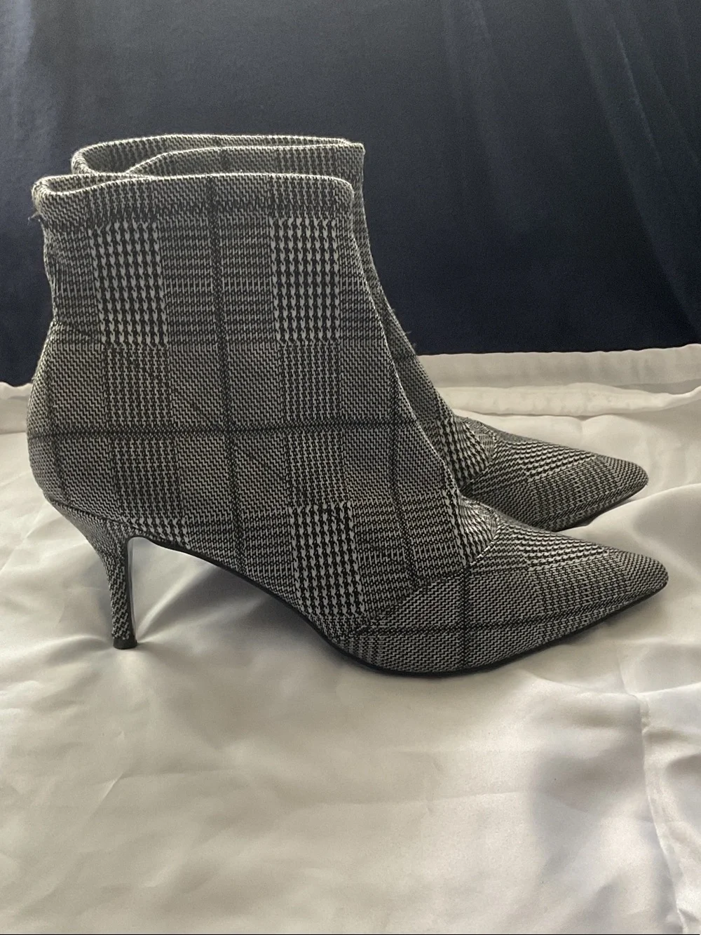 Charles David Black & White Plaid Pointed Sock Booties